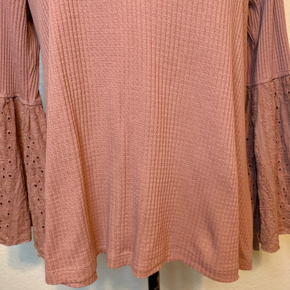 Free People Parisian Nights Long Bell Sleeve Eyelet Top Rose Brown Size Medium - Picture 5 of 15
